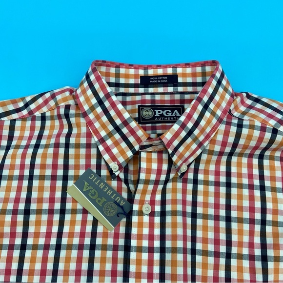 PGA Men’s Multicolor Plaid Button Down Cotton Shirt Size XL - Picture 8 of 12